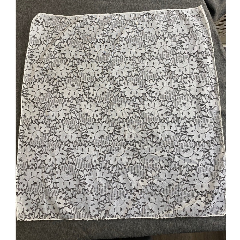 Vintage White Floral Lace Square Scarf Handkerchief Sheer Bridal Wedding 28x29